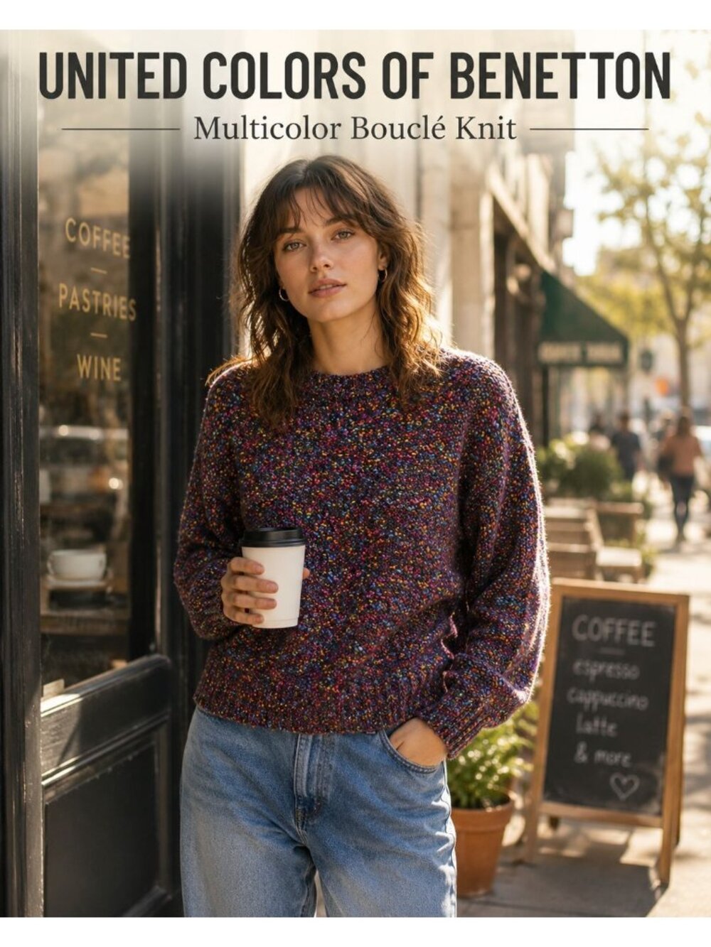 VTG 90s United Colors of Benetton Multicolor Knit Boucle Sweater L